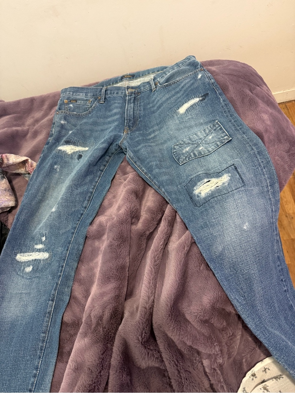 Polo by Ralph Lauren Distressed Slim Straight Blue Jeans